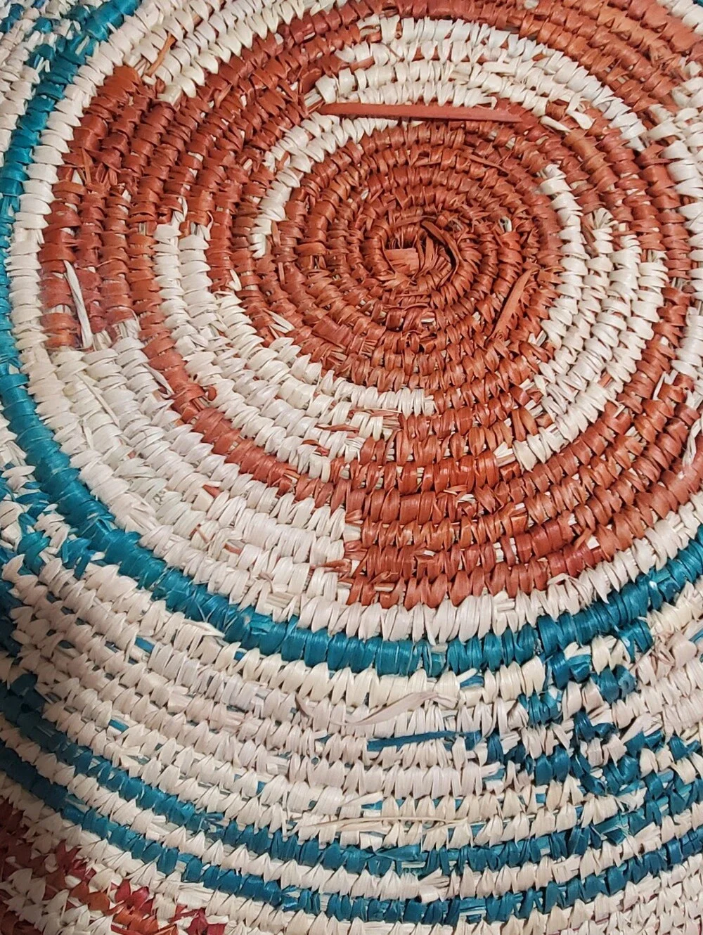 HAND WOVEN BASKET. CATCH ALL . WALL DECO. BLUE ORANGE. SOUTHWEST. AZTEC